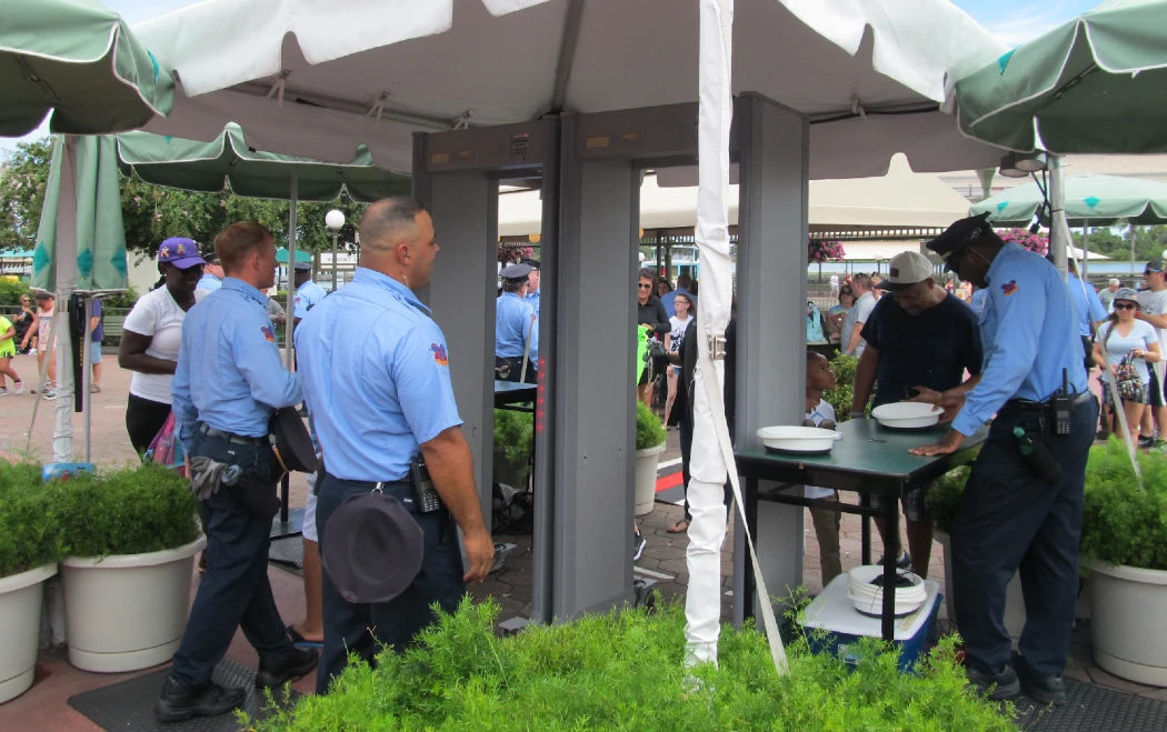 Security guards performing the security checks on visitors