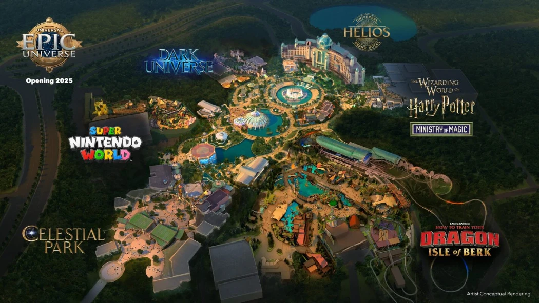 A 3D map of Epic Universe theme park