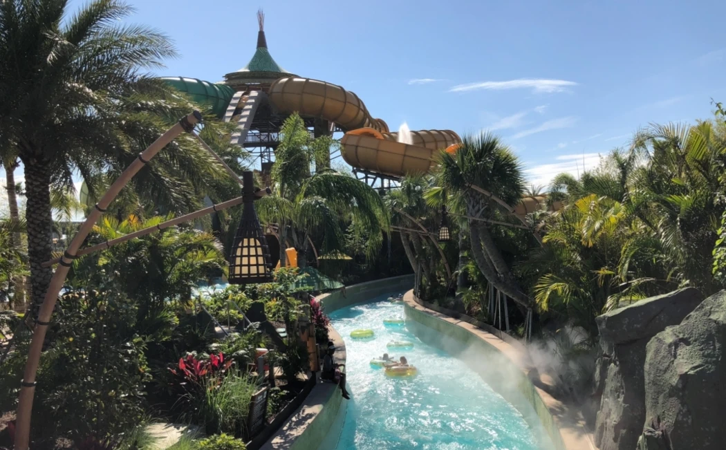 Fast-moving river ride with strong currents and waves