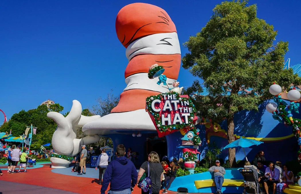 “The Cat in The Hat” entrance with big striped hat and decorations