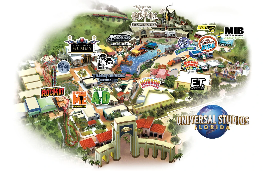 A colorful map of Universal Studios Florida