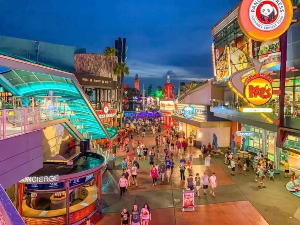 A bustling and lighted area in Universal CityWalk