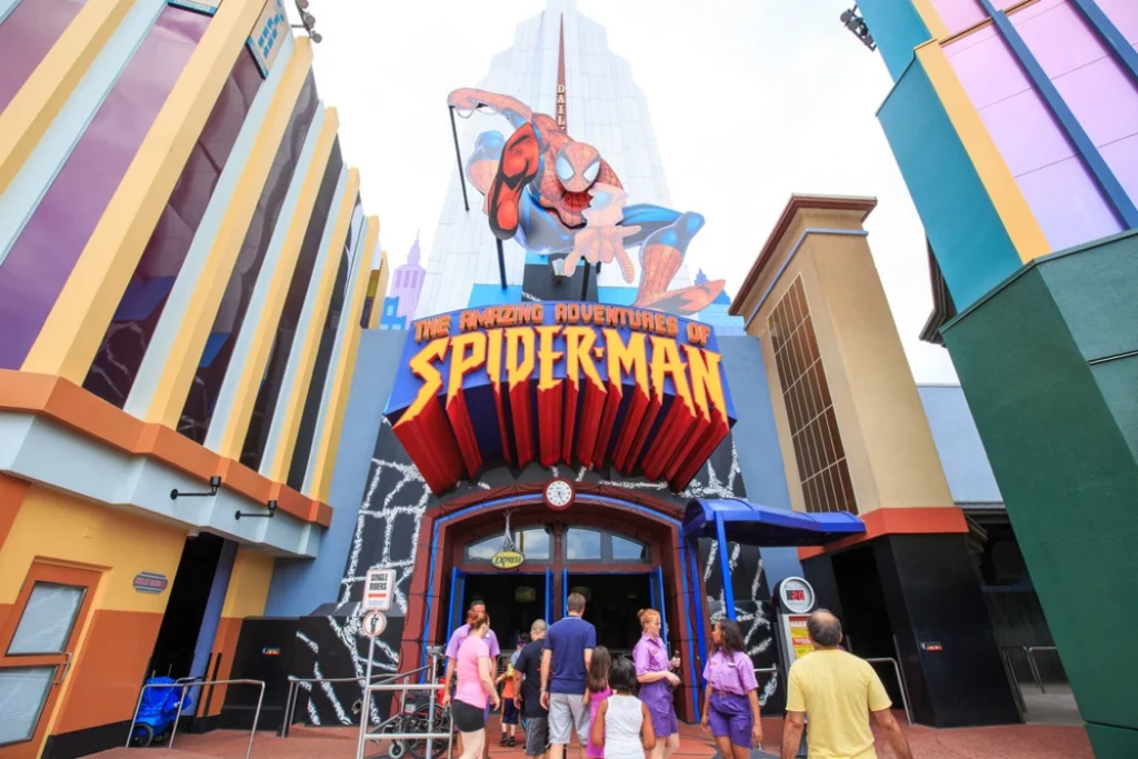 Visitors entering the Amazing Adventures of Spider-Man