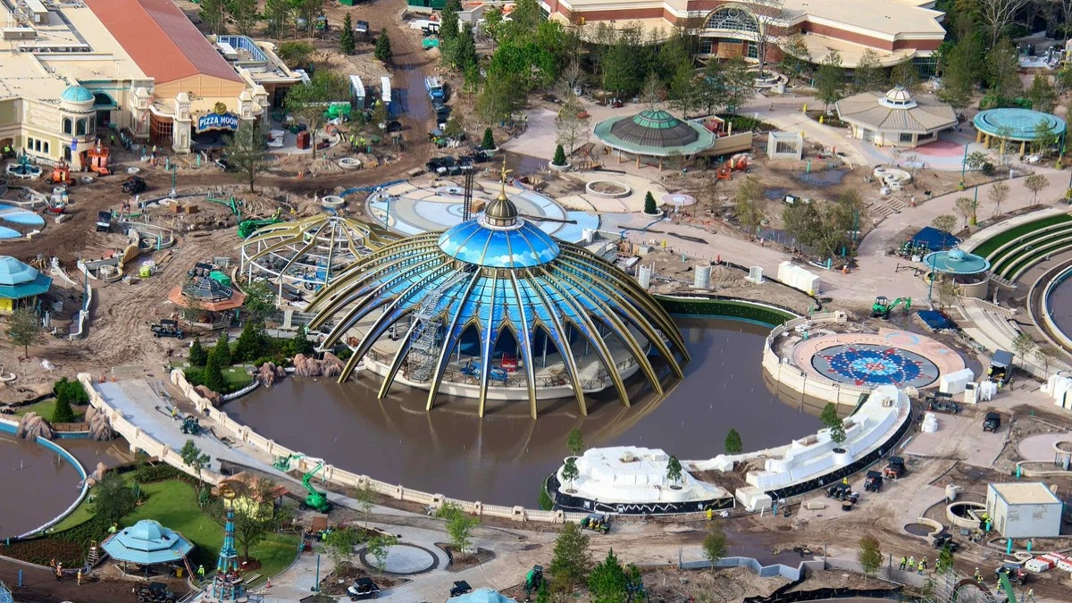Aeriel view of the construction site of the Epic Universe theme park